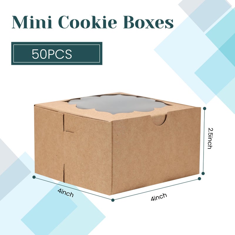 NPLUX 50pcs Cookie Boxes with Window Bakery Boxes Small Treat Boxes Mini Pie Boxes Pastry Boxes 4x4x2.5in(Brown) - Image 4